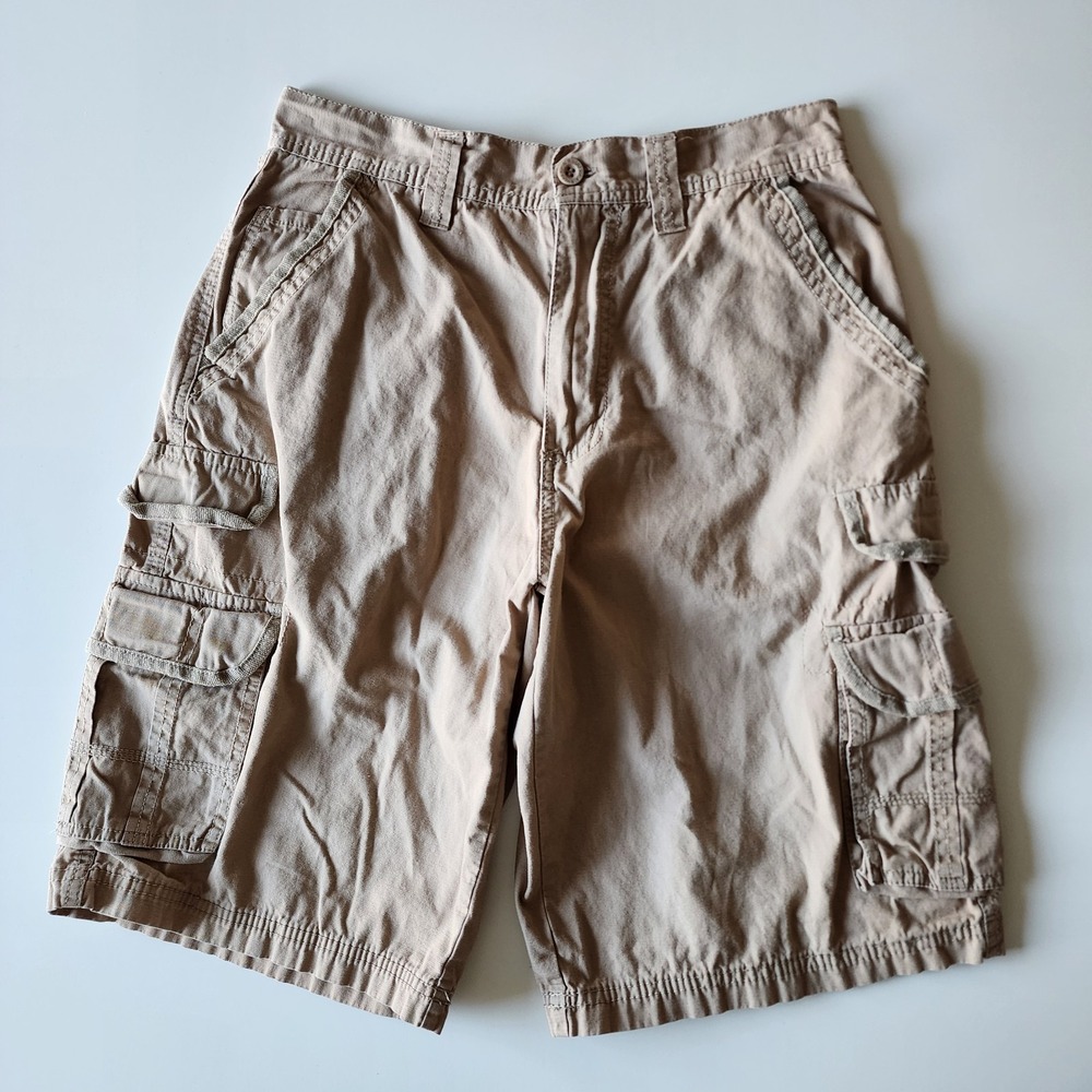 Airwalk Cargo Shorts Mens 30 Pockets Khaki Tan Utility Pockets Y2K Skater Cotton